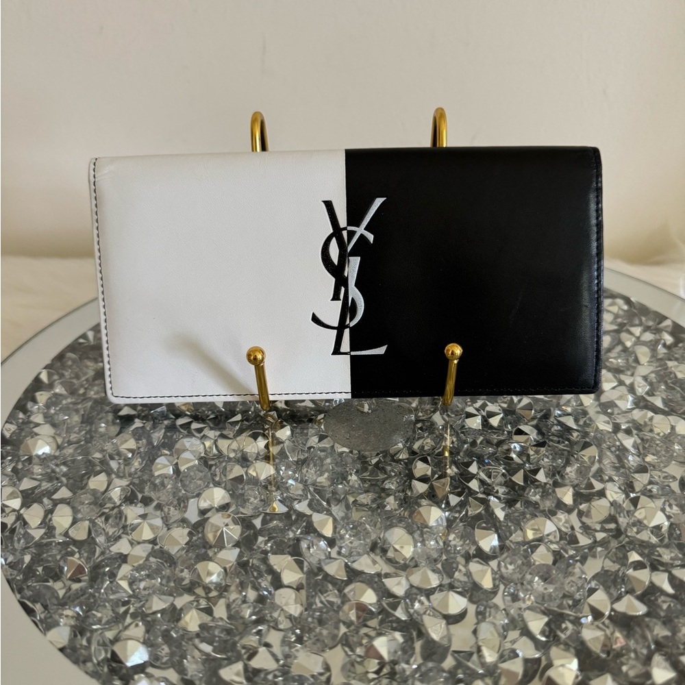 Yves Saint Laurent Black and White Bicolor Leather Continental Wallet